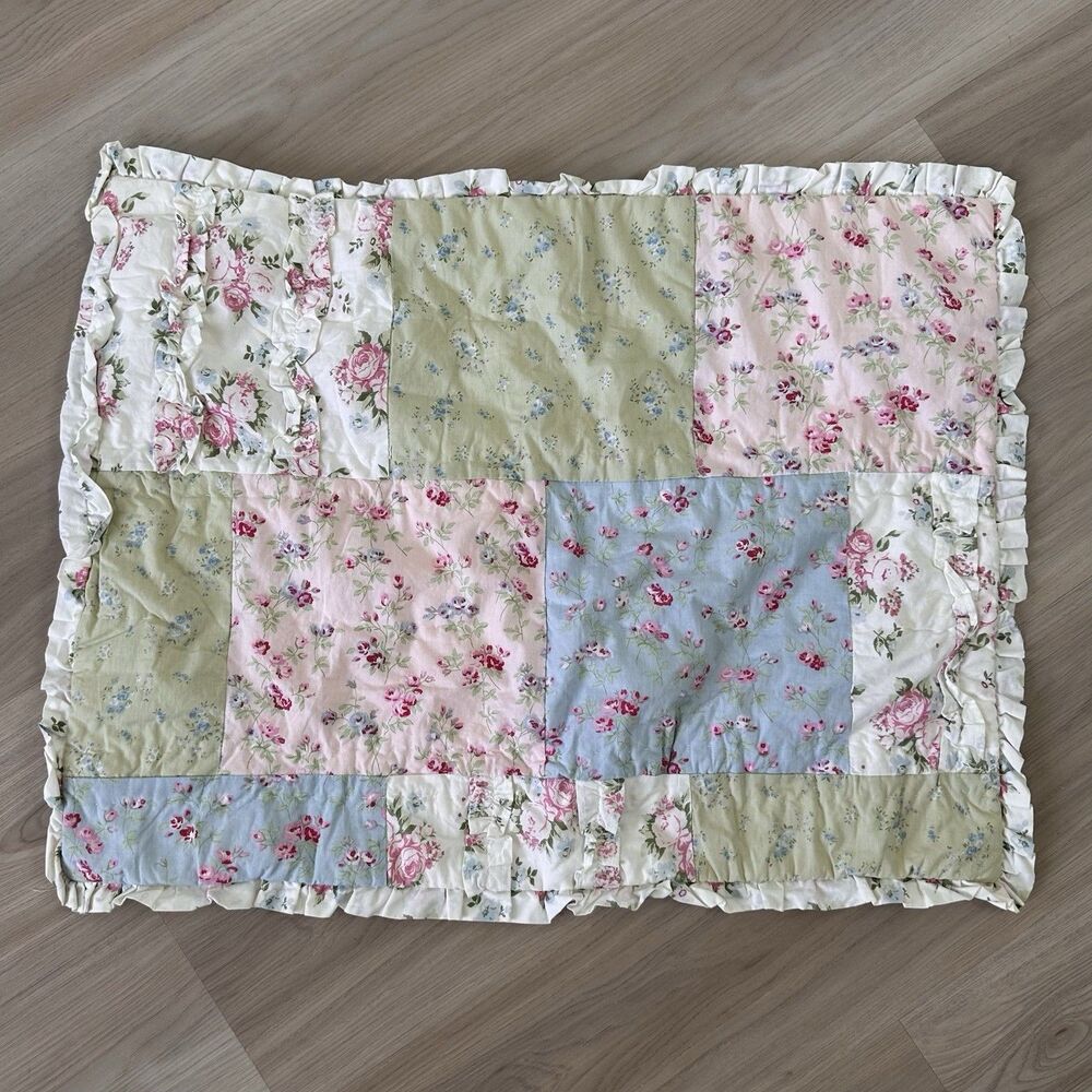SIMPLY SHABBY CHIC RACHEL ASHWELL - FLORAL PATCHWORK RUFFLED STD. PILLOW SHAM